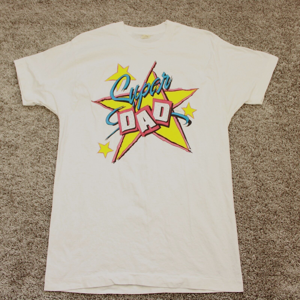 Vintage Super Dad T Shirt Mens XL White 100% Cotton Novelty Graphic Tee